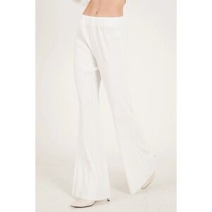 STORETS Maria Flared Leg Plisse Pants Sz‎ S/M White Palazzo Pants Beach Vacation